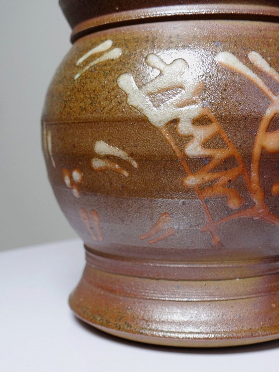 Image 1 of Small Two-Sided Vase, Enameled Vintage Handmade Stoneware Signature To Identify