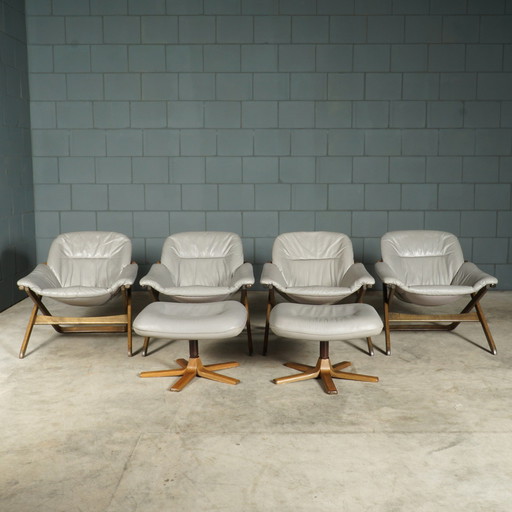 Midcentury Armchairs With Hocker - Göte Möbler Nässjö (G-Möbel) - 1980s