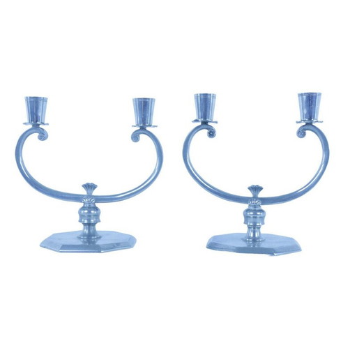 Pair of vintage pewter candlesticks by Gab, Sweden 1930