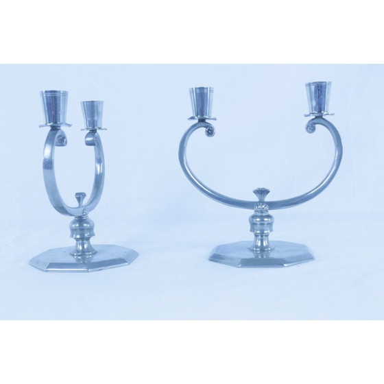 Image 1 of Pair of vintage pewter candlesticks by Gab, Sweden 1930