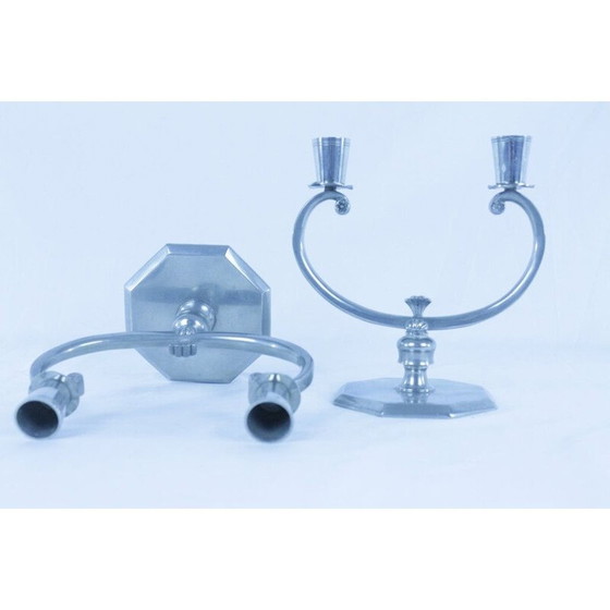 Image 1 of Pair of vintage pewter candlesticks by Gab, Sweden 1930