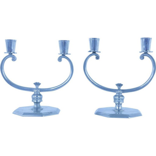 Pair of vintage pewter candlesticks by Gab, Sweden 1930