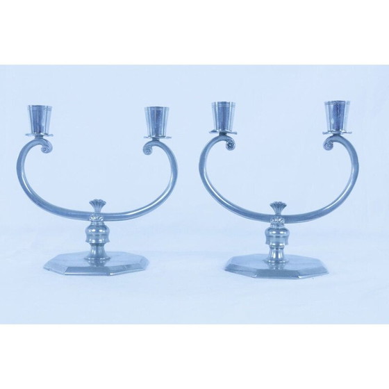 Image 1 of Pair of vintage pewter candlesticks by Gab, Sweden 1930