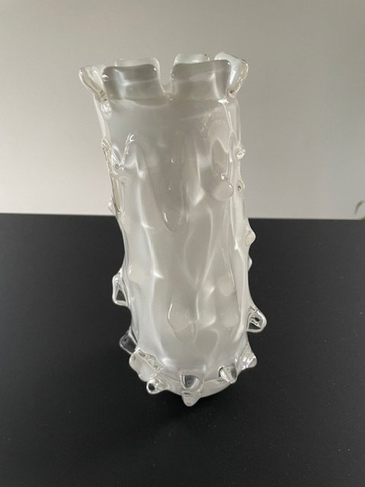 Design Vase Murano White Glass With "Thorns" Effect