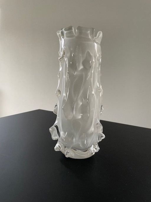 Design Vase Murano White Glass With "Thorns" Effect