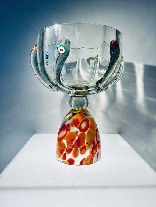 Large Decorative Punch Bowl Of Glass On A Cone Base