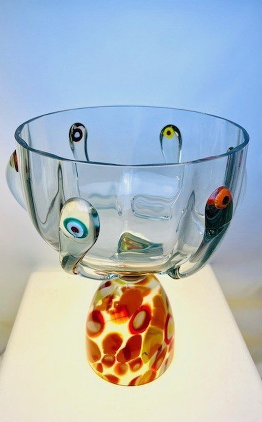 Large Decorative Punch Bowl Of Glass On A Cone Base