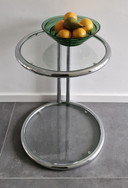 Side Table Round - Chrome With Glass 1980S - Bauhaus Style