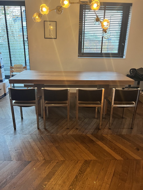 Image 1 of Solid Oak Wooden Table With Bench