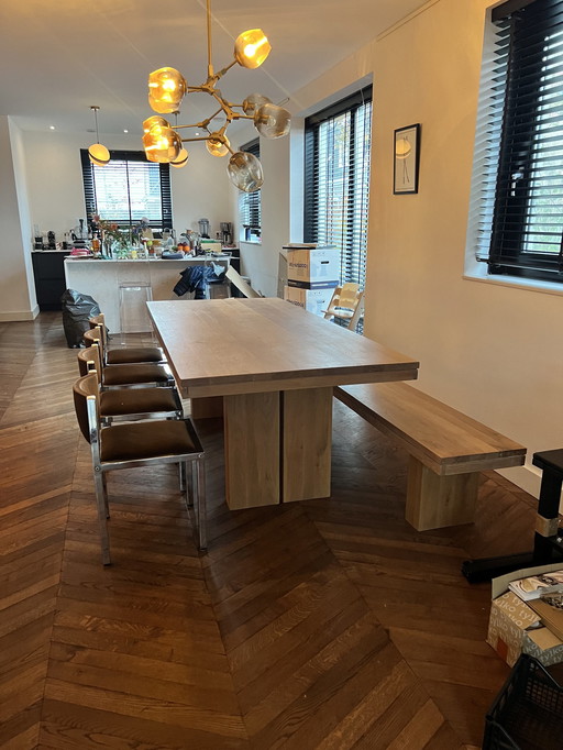 Solid Oak Wooden Table With Bench