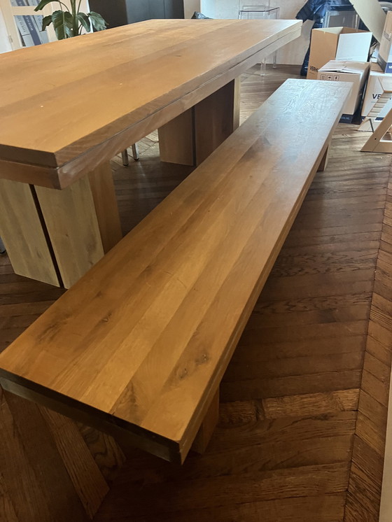 Image 1 of Solid Oak Wooden Table With Bench