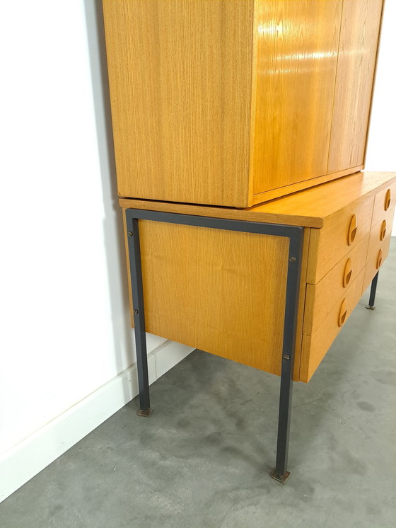 Image 1 of Hellerau veneer cabinet with steel legs and drawers