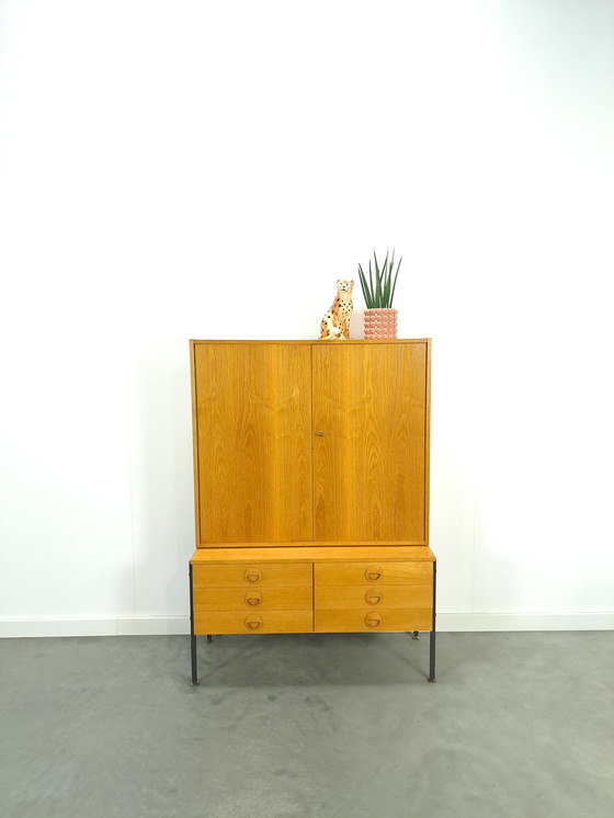 Image 1 of Hellerau veneer cabinet with steel legs and drawers