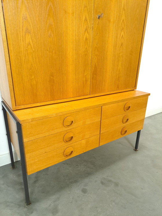 Image 1 of Hellerau veneer cabinet with steel legs and drawers