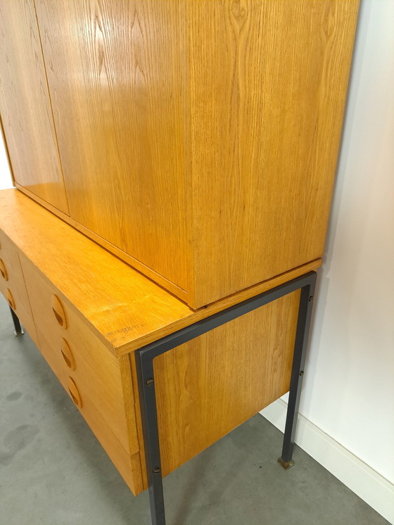 Image 1 of Hellerau veneer cabinet with steel legs and drawers