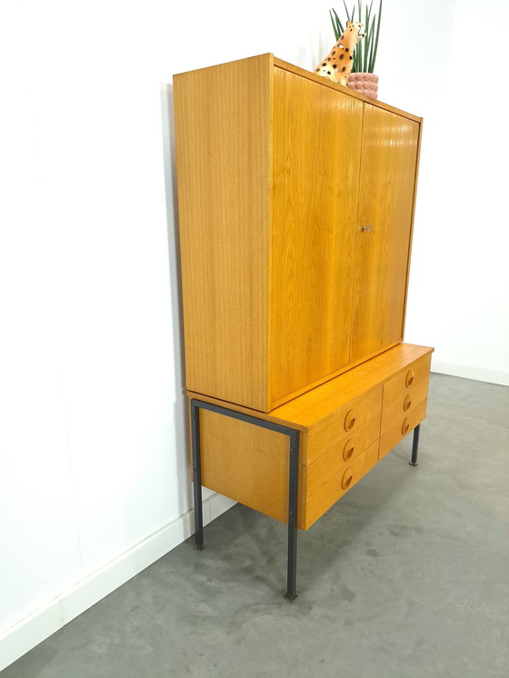 Image 1 of Hellerau veneer cabinet with steel legs and drawers