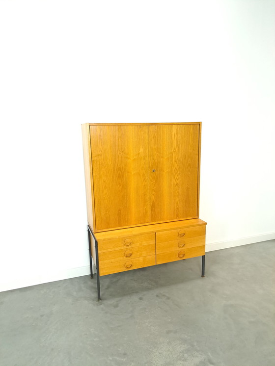 Image 1 of Hellerau veneer cabinet with steel legs and drawers