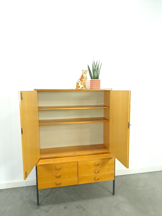 Image 1 of Hellerau veneer cabinet with steel legs and drawers