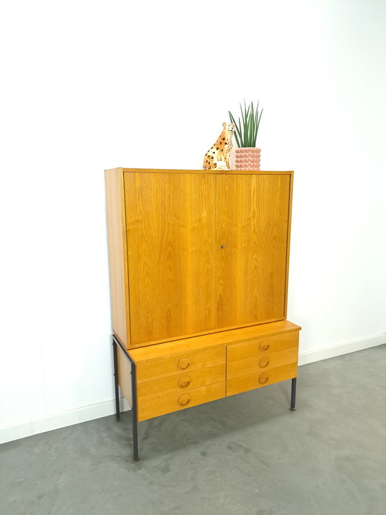 Image 1 of Hellerau veneer cabinet with steel legs and drawers