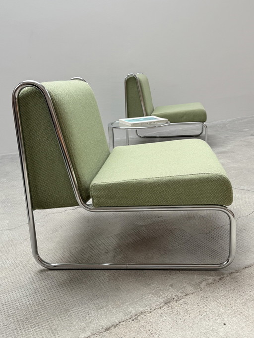 Set of 2 chrome fabric lounge chairs green, Germany 1970s