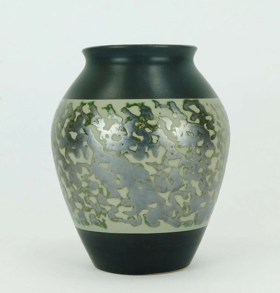 Image 1 of carstens VASE black gray metallic glaze model no. 1243-17 mid century 1960s 