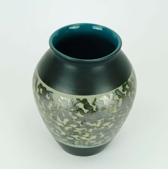 Image 1 of carstens VASE black gray metallic glaze model no. 1243-17 mid century 1960s 