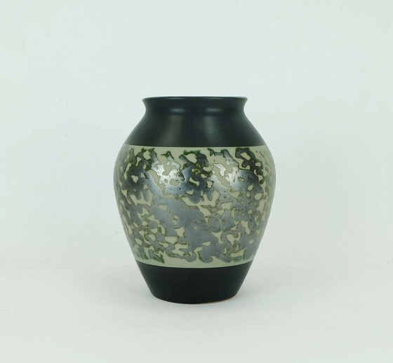 Image 1 of carstens VASE black gray metallic glaze model no. 1243-17 mid century 1960s 