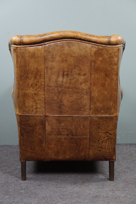 Image 1 of Comfortable sheepskin leather wing chair