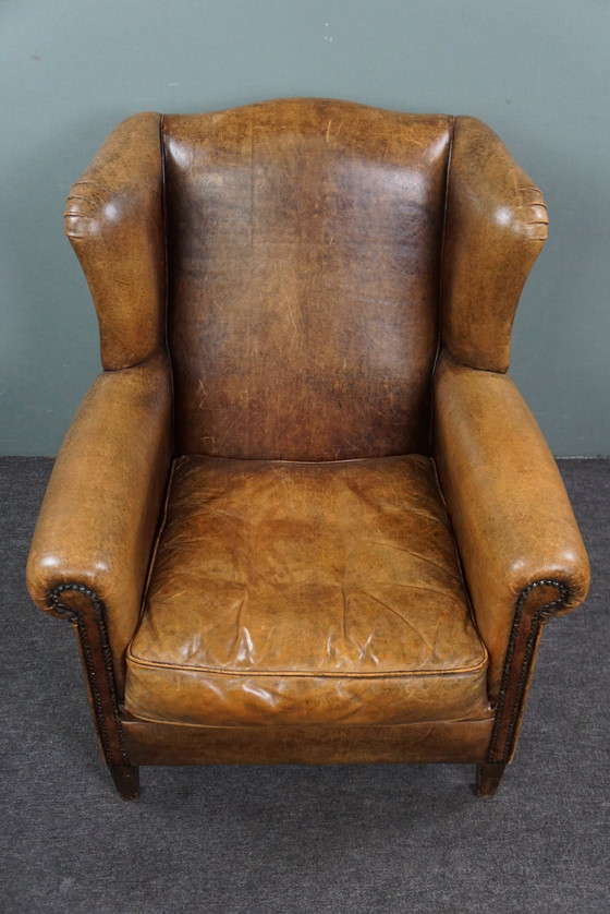 Image 1 of Comfortable sheepskin leather wing chair