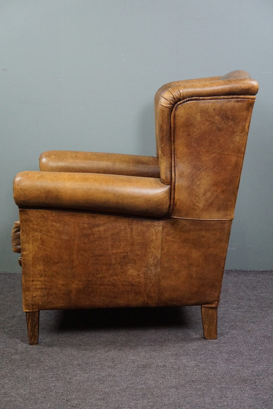 Image 1 of Comfortable sheepskin leather wing chair