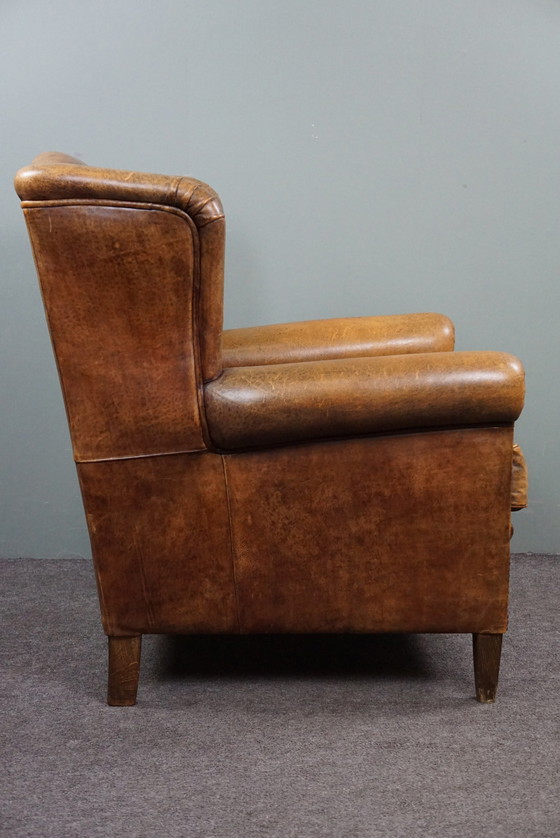 Image 1 of Comfortable sheepskin leather wing chair