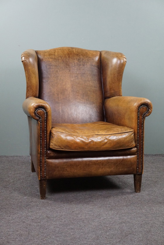 Image 1 of Comfortable sheepskin leather wing chair