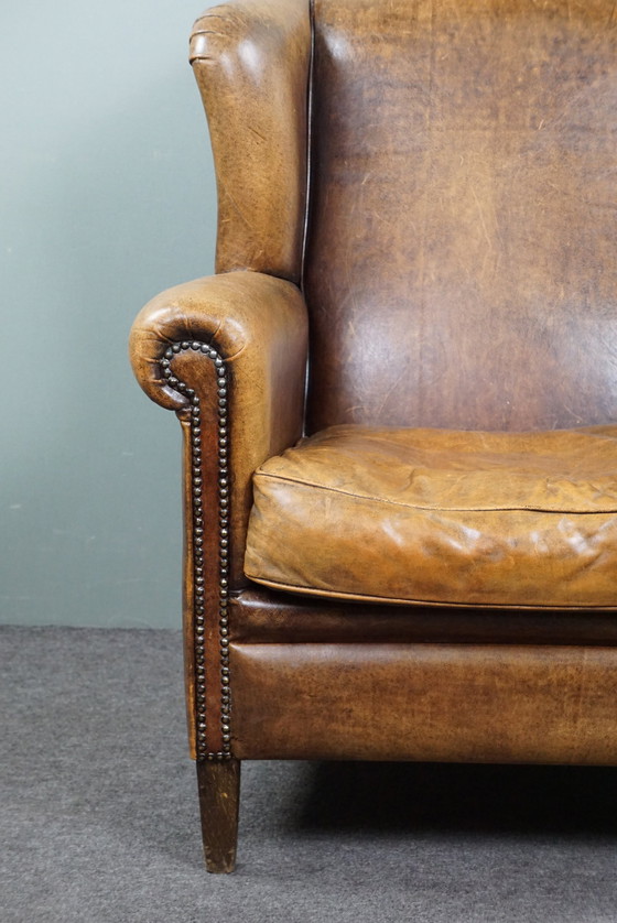 Image 1 of Comfortable sheepskin leather wing chair