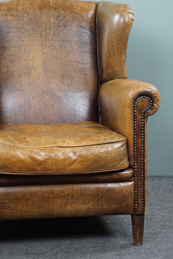 Image 1 of Comfortable sheepskin leather wing chair