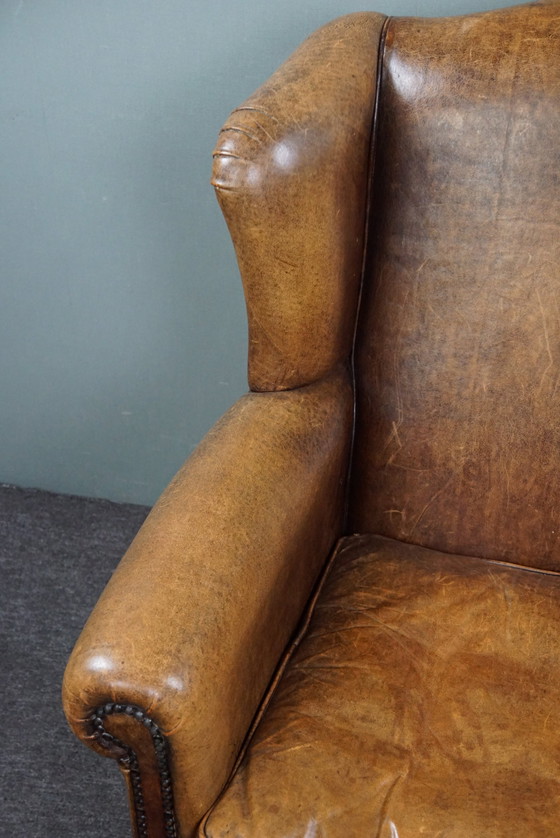 Image 1 of Comfortable sheepskin leather wing chair