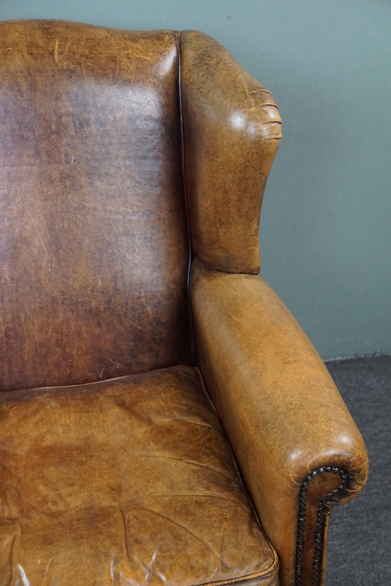 Image 1 of Comfortable sheepskin leather wing chair