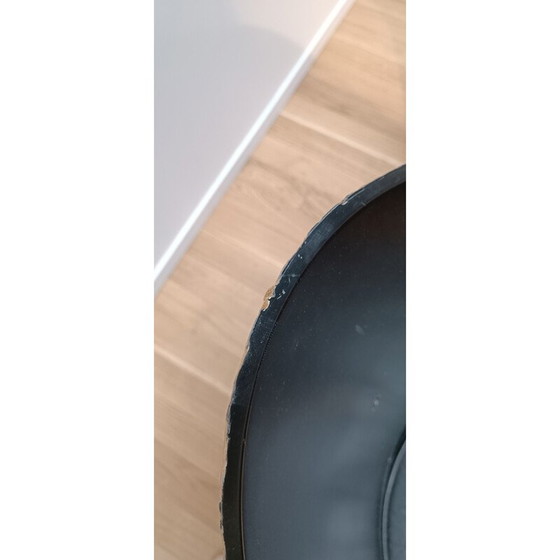 Image 1 of Vintage Pratfall armchair in dark wood and black leather by Philippe Starck