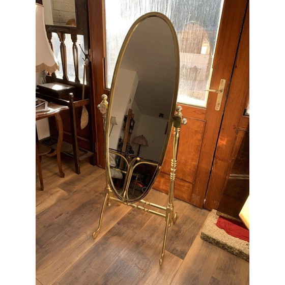 Image 1 of Vintage Italian brass standing cheval mirror with oval frame, 1960s