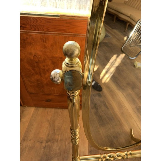 Image 1 of Vintage Italian brass standing cheval mirror with oval frame, 1960s