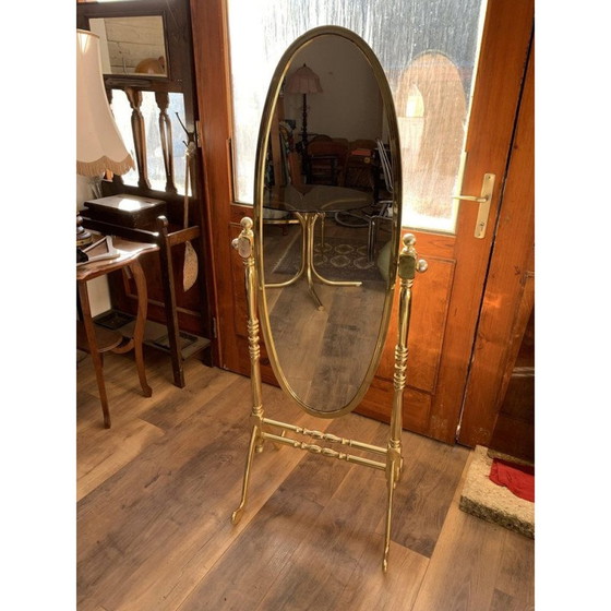 Image 1 of Vintage Italian brass standing cheval mirror with oval frame, 1960s