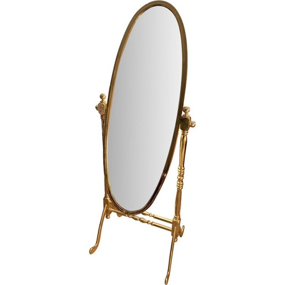 Image 1 of Vintage Italian brass standing cheval mirror with oval frame, 1960s