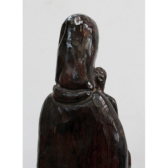 Image 1 of Vintage sculpture of a woman and her child in redwood