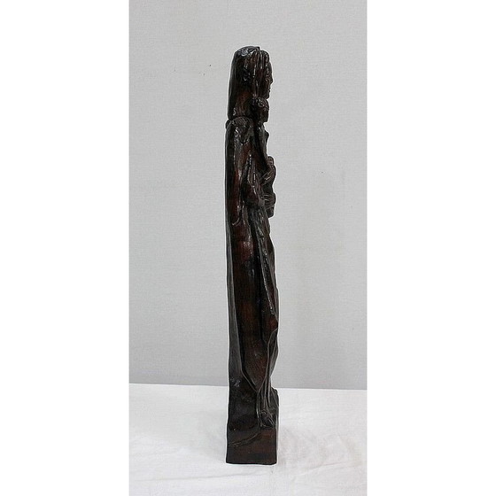 Image 1 of Vintage sculpture of a woman and her child in redwood
