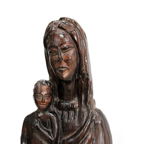 Image 1 of Vintage sculpture of a woman and her child in redwood