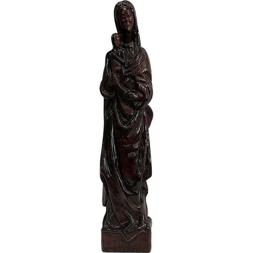 Vintage sculpture of a woman and her child in redwood