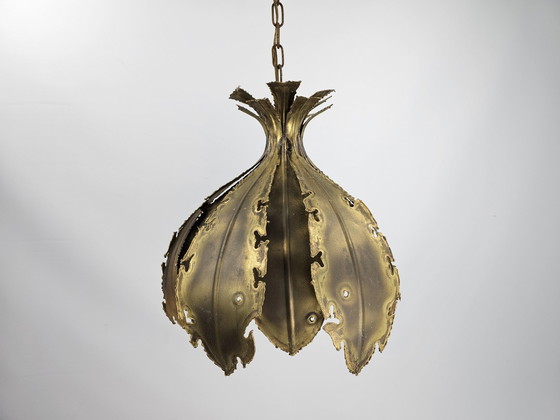 Image 1 of Svend Aage Holm Sørensen pendant lamp copper leaves brutalist