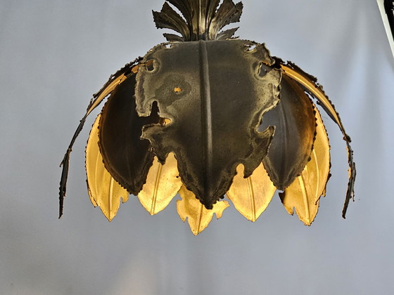 Image 1 of Svend Aage Holm Sørensen lampe suspendue cuivre feuilles brutaliste