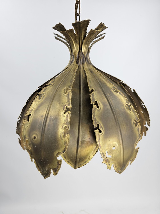 Image 1 of Svend Aage Holm Sørensen lampe suspendue cuivre feuilles brutaliste