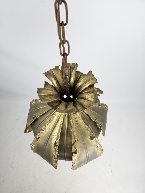 Image 1 of Svend Aage Holm Sørensen pendant lamp copper leaves brutalist