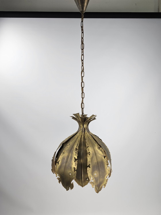 Image 1 of Svend Aage Holm Sørensen lampe suspendue cuivre feuilles brutaliste